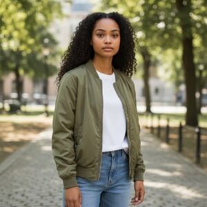 Old Navy Bomber Jacket Womens L Olive Green Full Zip Utility Transitional Summer